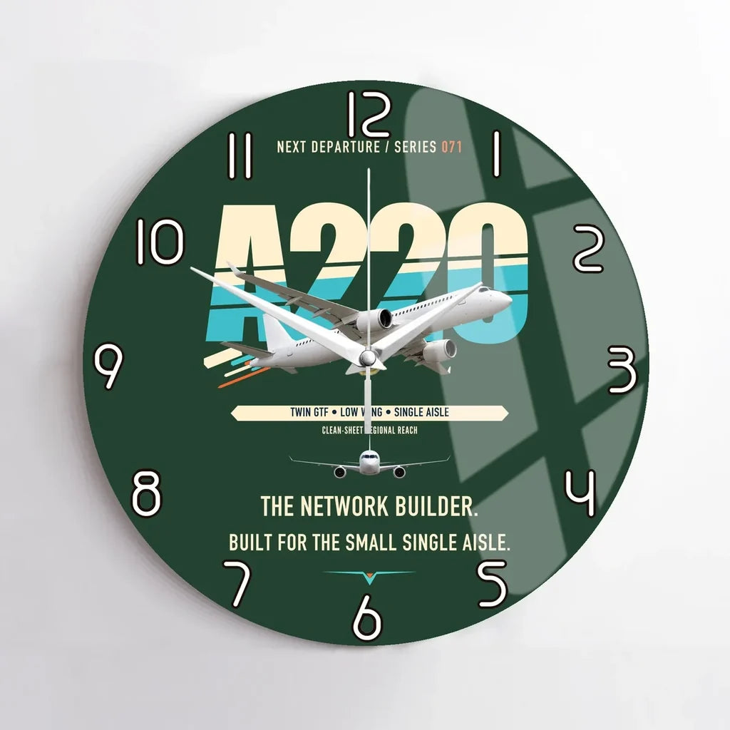Airbus A220-300 design on dark green no frame wall clock