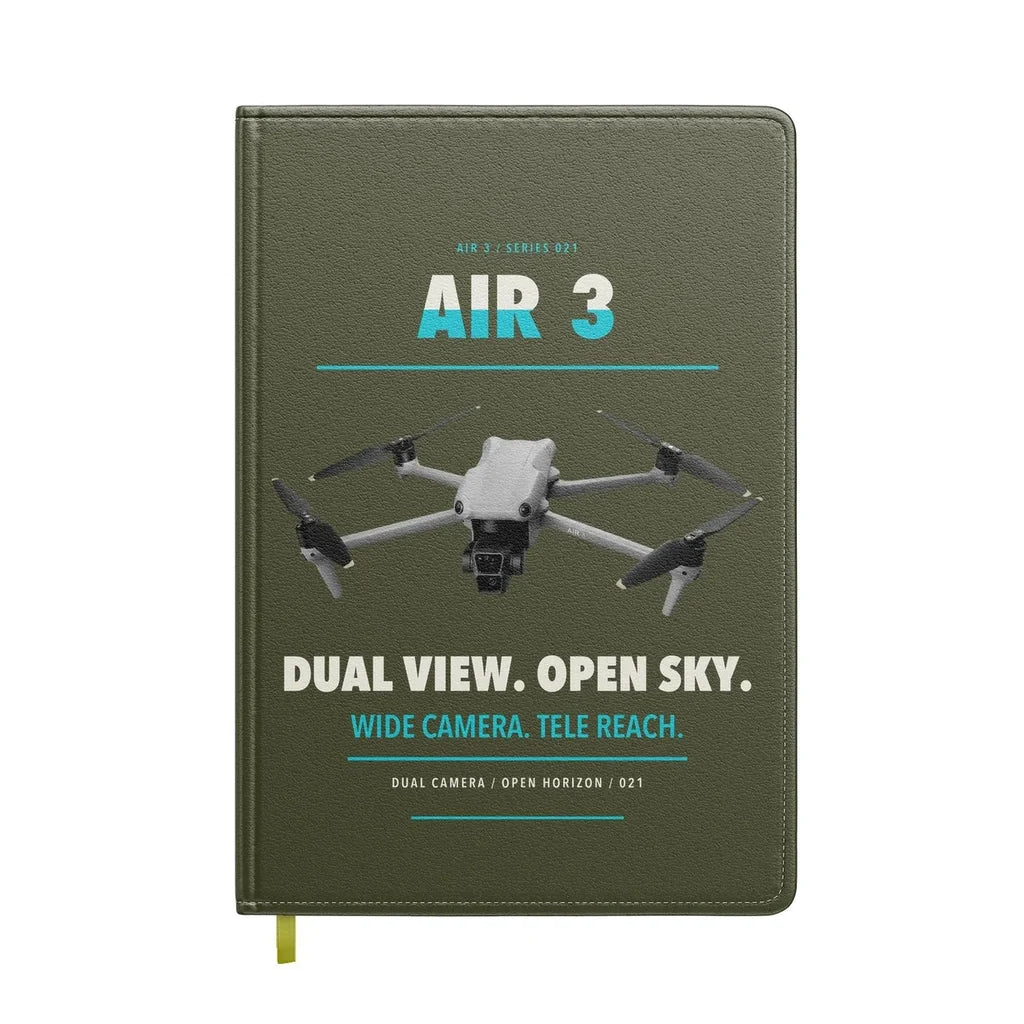 DJI Air 3 design on green army notebook