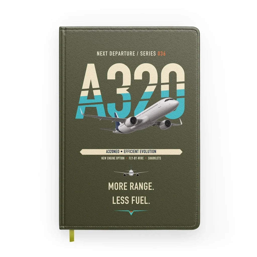 Airbus A320neo design on green army notebook