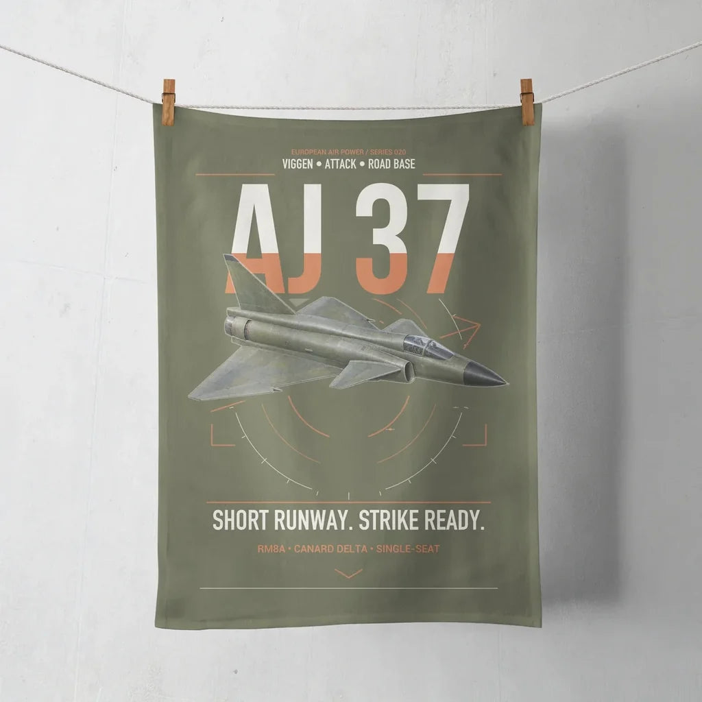 Saab AJ 37 Viggen design on green army towel