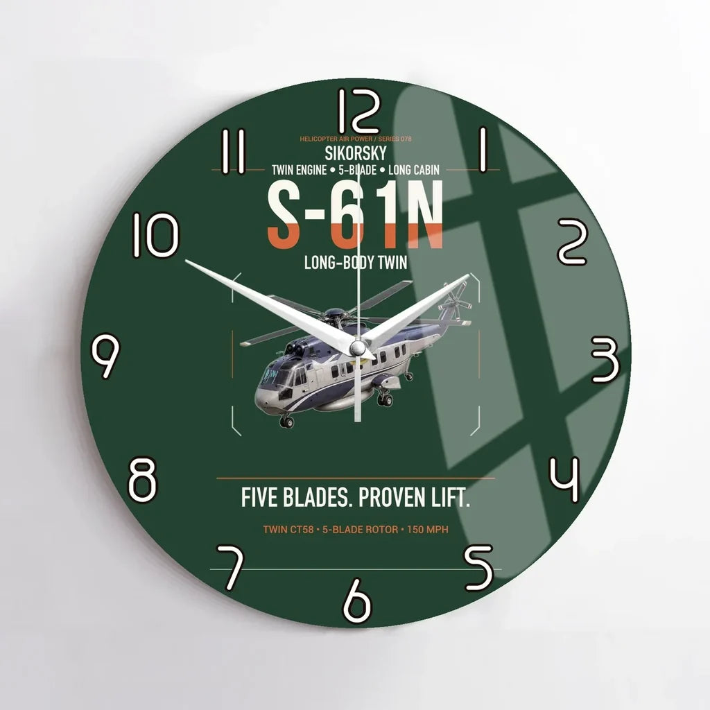 Sikorsky S-61N design on dark green no frame wall clock
