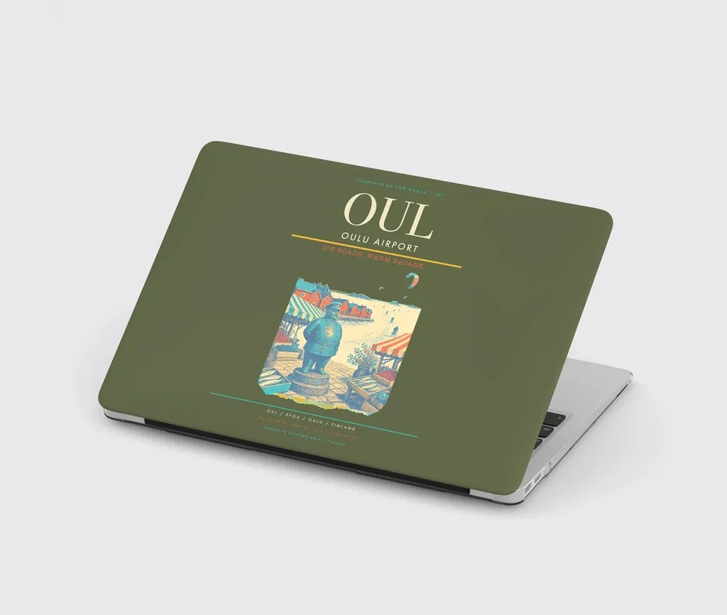 Oulu Airport (OUL) design on green army MacBook case