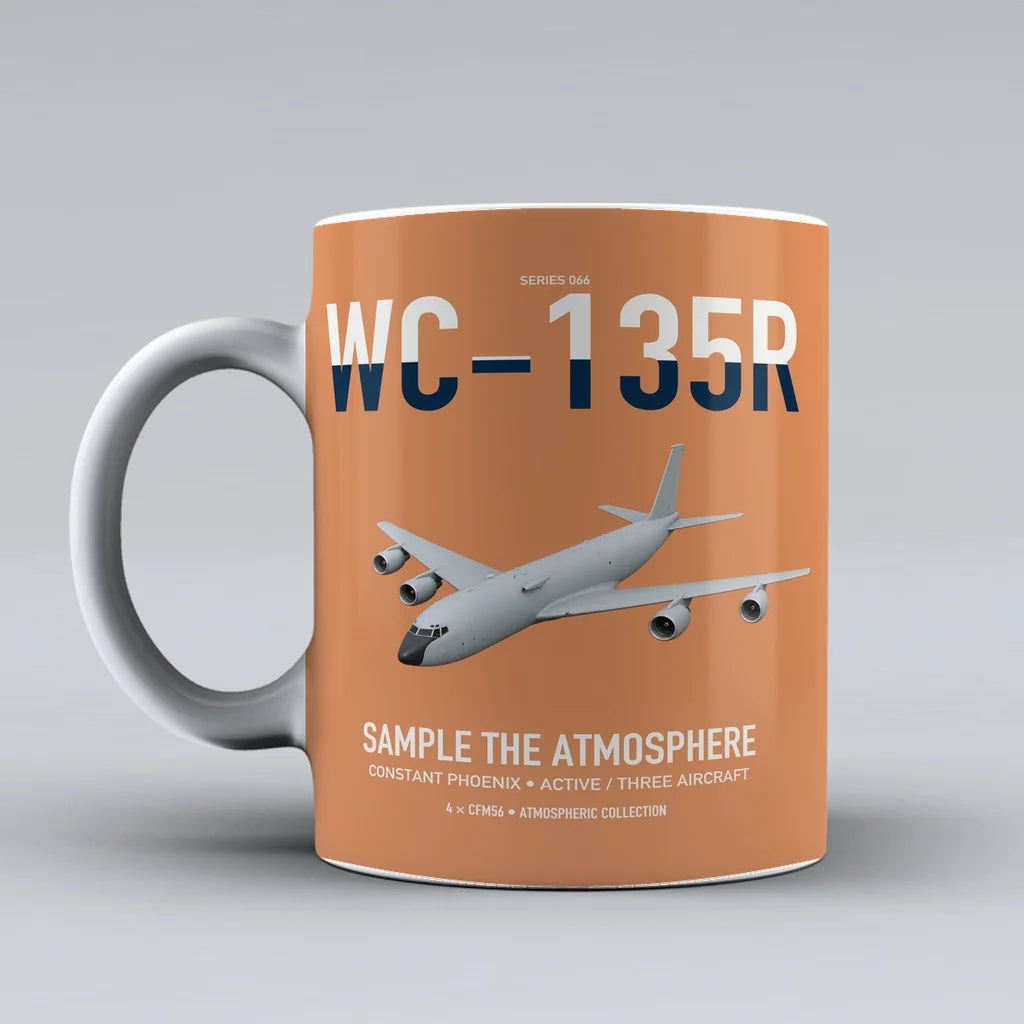 WC-135R Constant Phoenix design on orange ceramic mug, double-side print