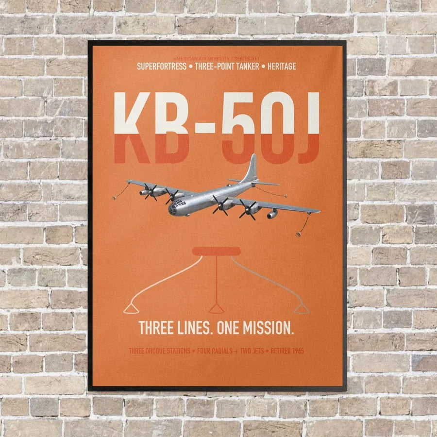 KB-50J Superfortress vertical canvas print - framed - orange background