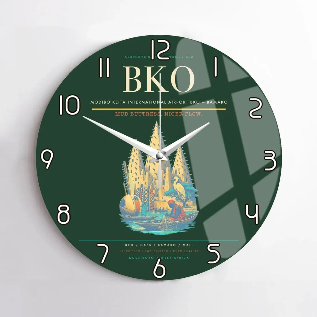 Modibo Keita International Airport (BKO) design on dark green no frame wall clock