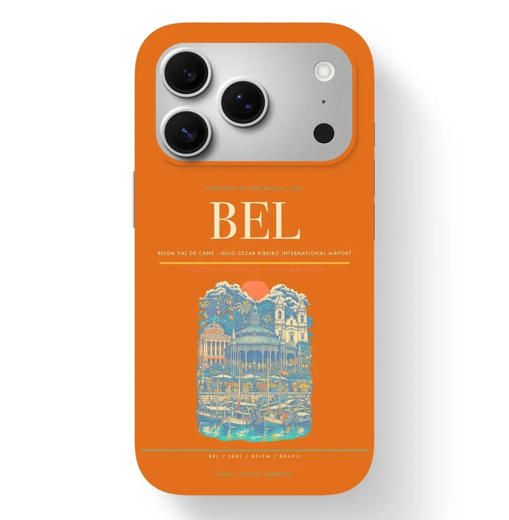 Belem Airport (BEL) design on orange iPhone 17 Pro MagSafe case