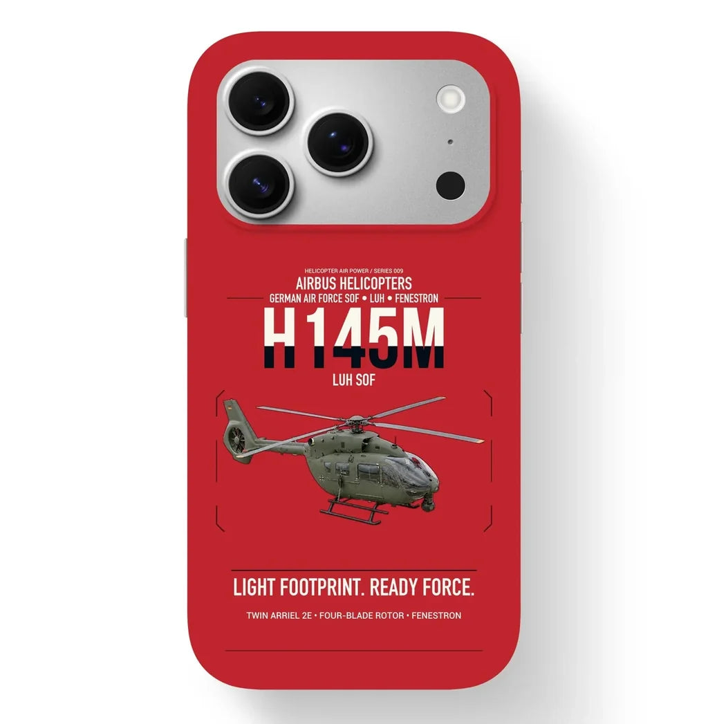 Airbus Helicopters H145M LUH SOF design on red magsafe iphone case, for iPhone 17 Pro