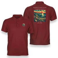 Thumbnail for VINTAGE G4475 - The Ridge Soaring Sunset - Double-Side Polo T-Shirt design on red