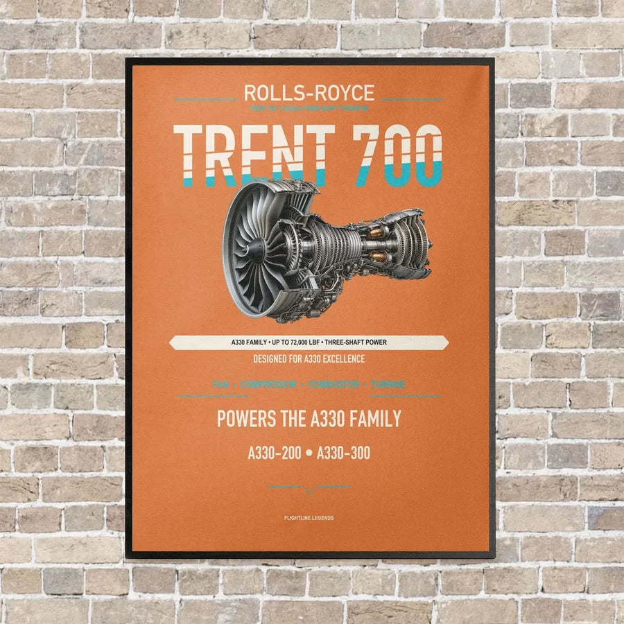 TRENT 700 vertical canvas print - framed - orange background
