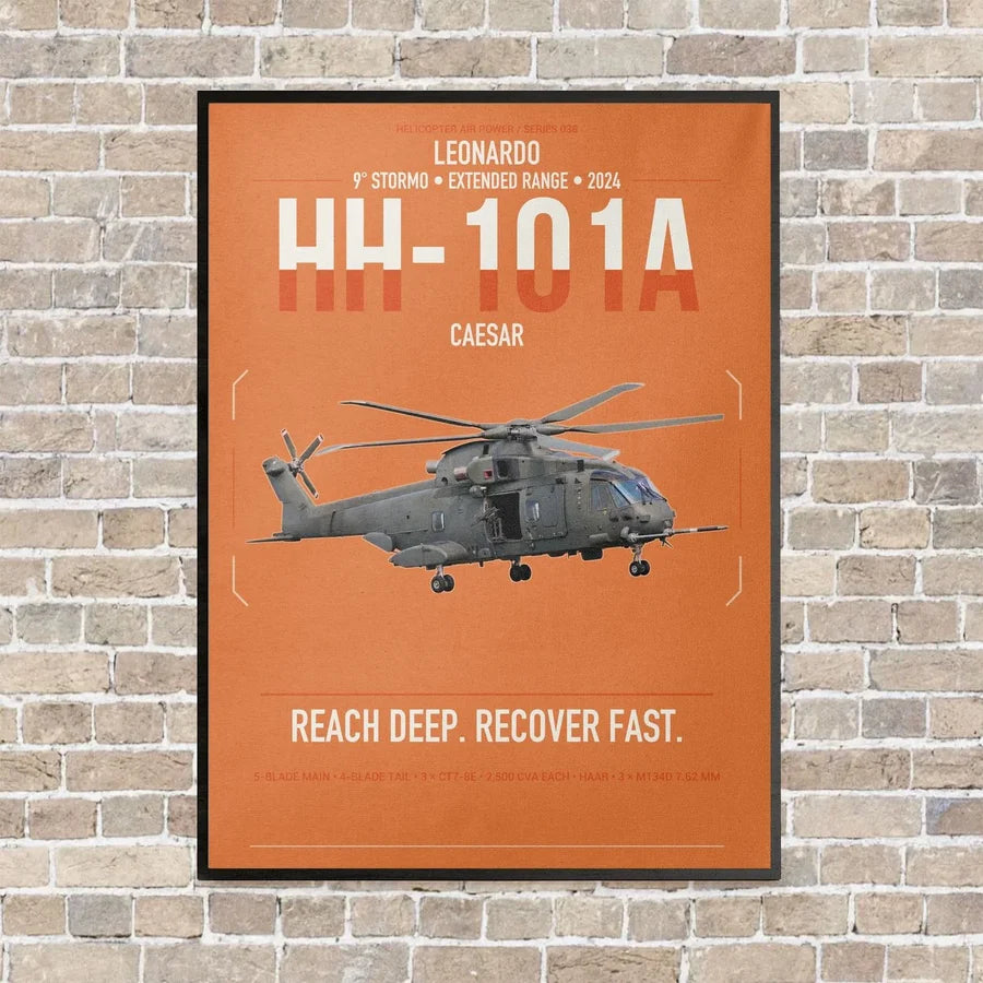 Leonardo HH-101A Caesar vertical canvas print - framed - orange background