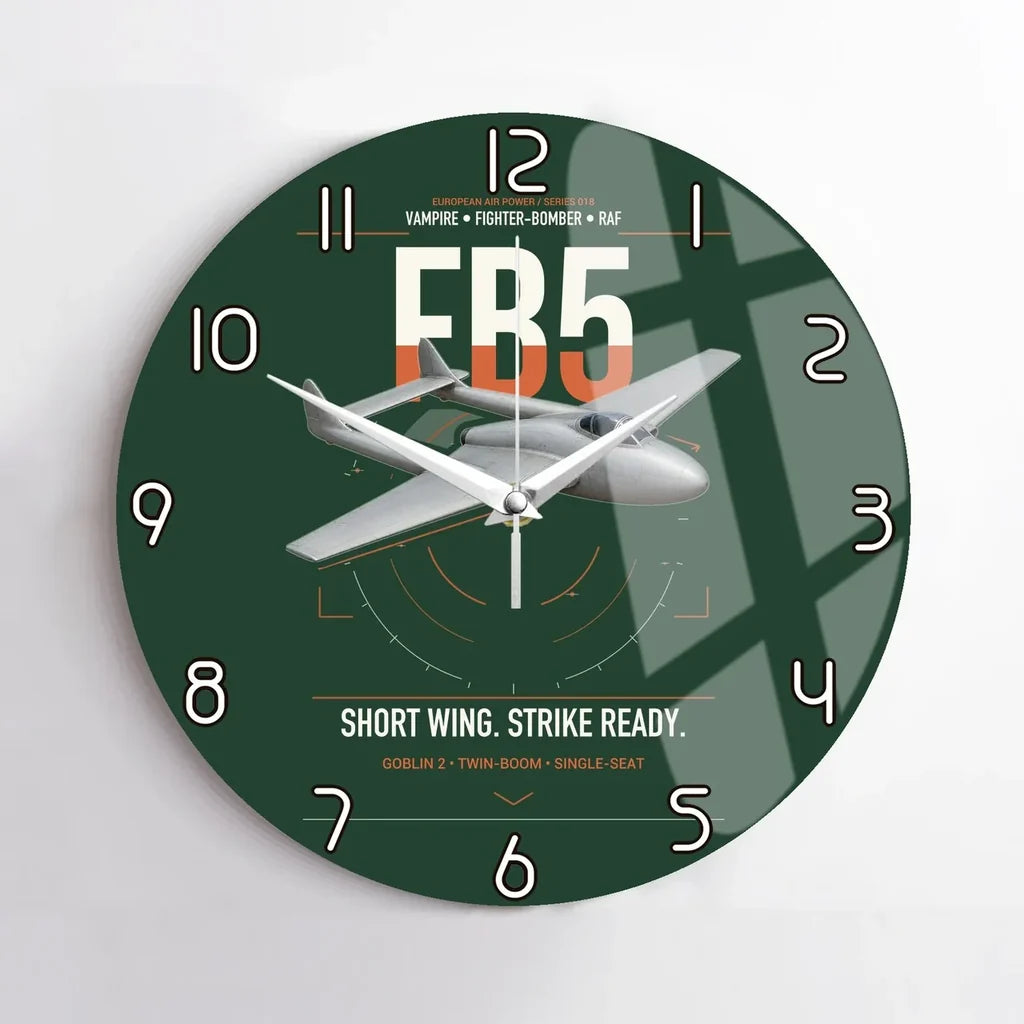 de Havilland Vampire FB5 design on dark green no frame wall clock