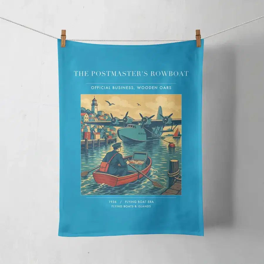 VINTAGE G4278 - The Postmaster's Rowboat - Designed Towels design on turquoise