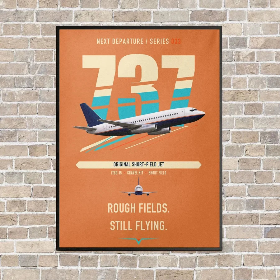 Boeing 737-200 vertical canvas print - framed - orange background