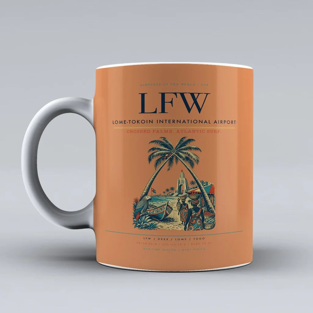 International Airport LFW Mug design on orange lome tokoin