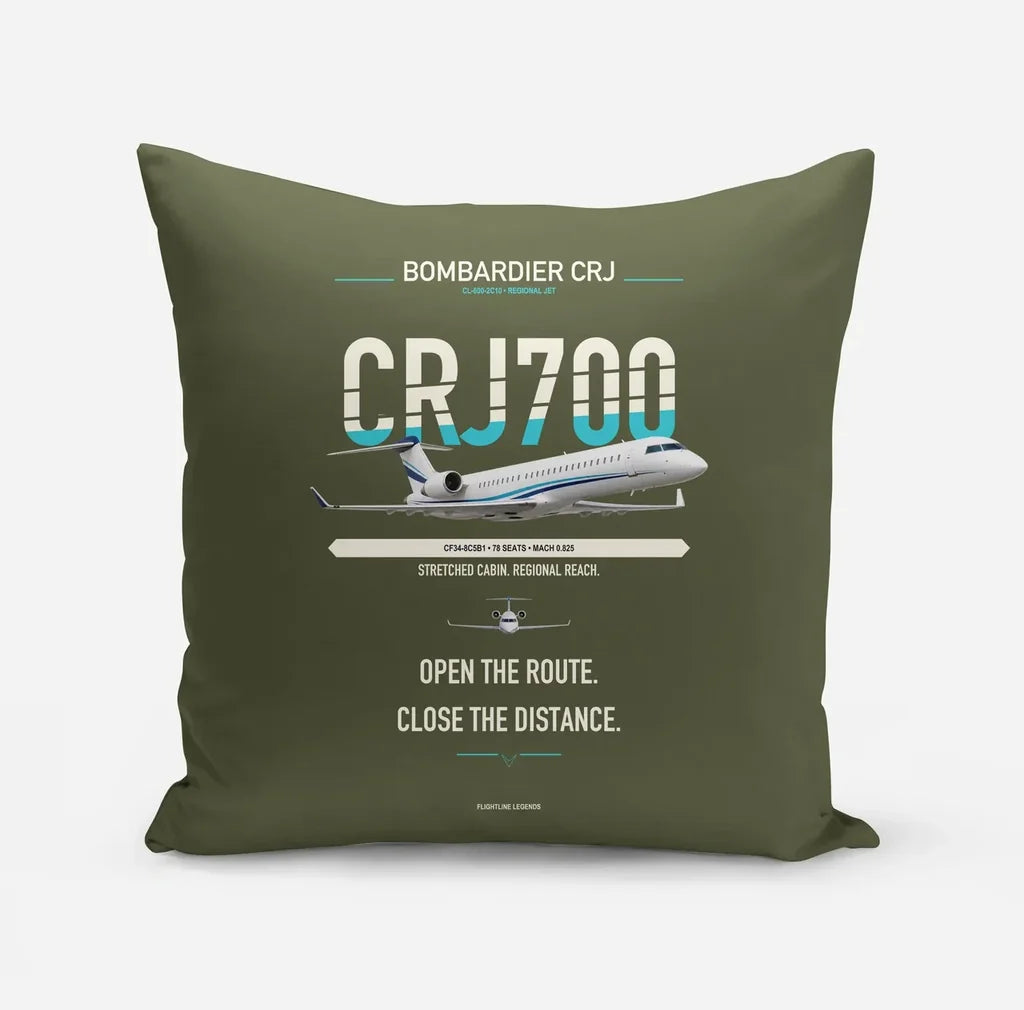 Bombardier CRJ700 design on green army pillow