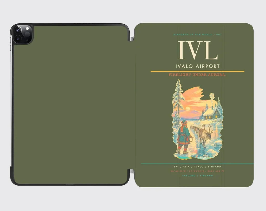 Ivalo Airport (IVL) design on green army ipad tablet case