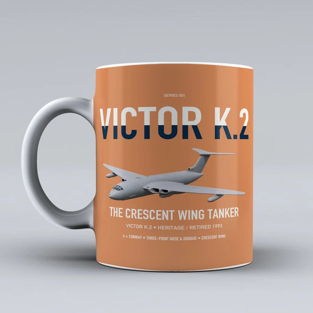 Handley Page Victor K.2 design on orange ceramic mug, double-side print