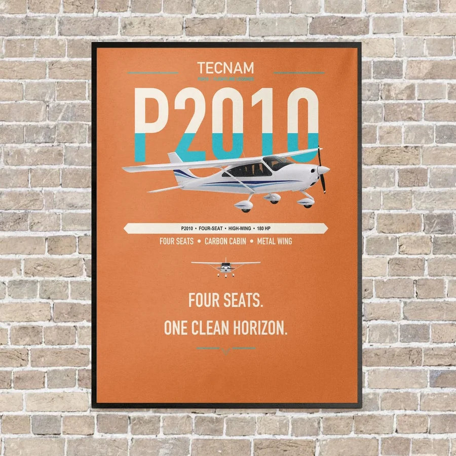 Tecnam P2010 vertical canvas print - framed - orange background