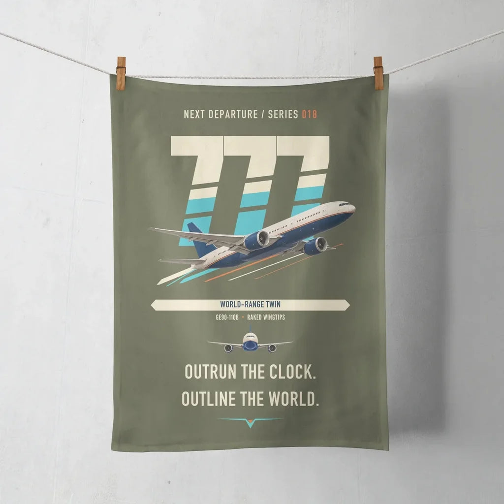 Boeing 777-200LR design on green army towel