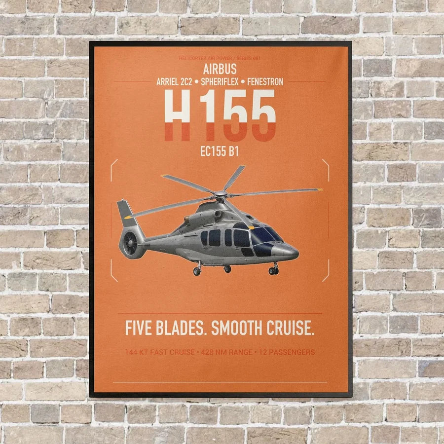 Airbus H155 EC155 B1 vertical canvas print - framed - orange background