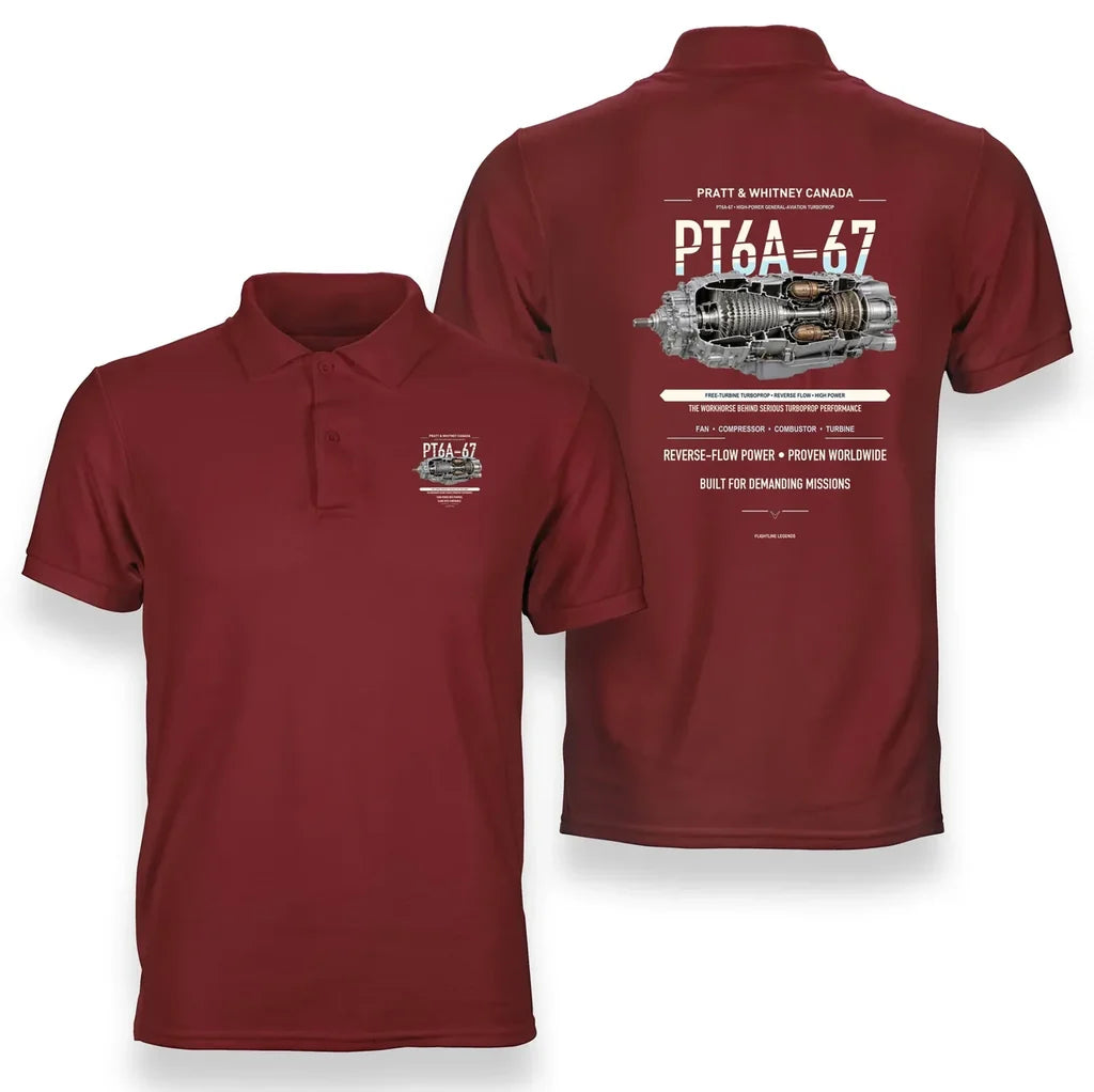 PT6A-67 design on red polo