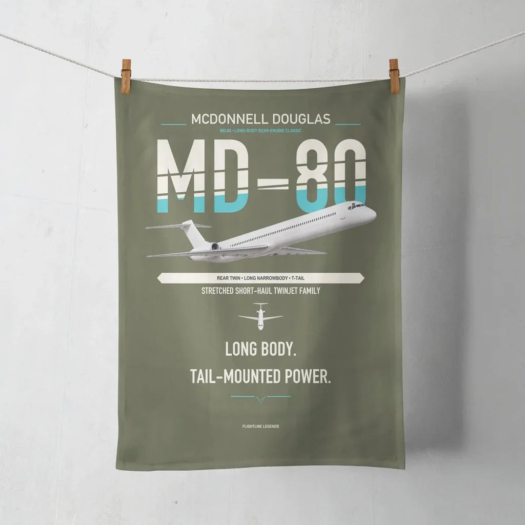 McDonnell Douglas MD-80 design on green army towel