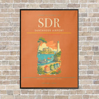 Thumbnail for Santander Airport SDR vertical canvas print - framed - orange background