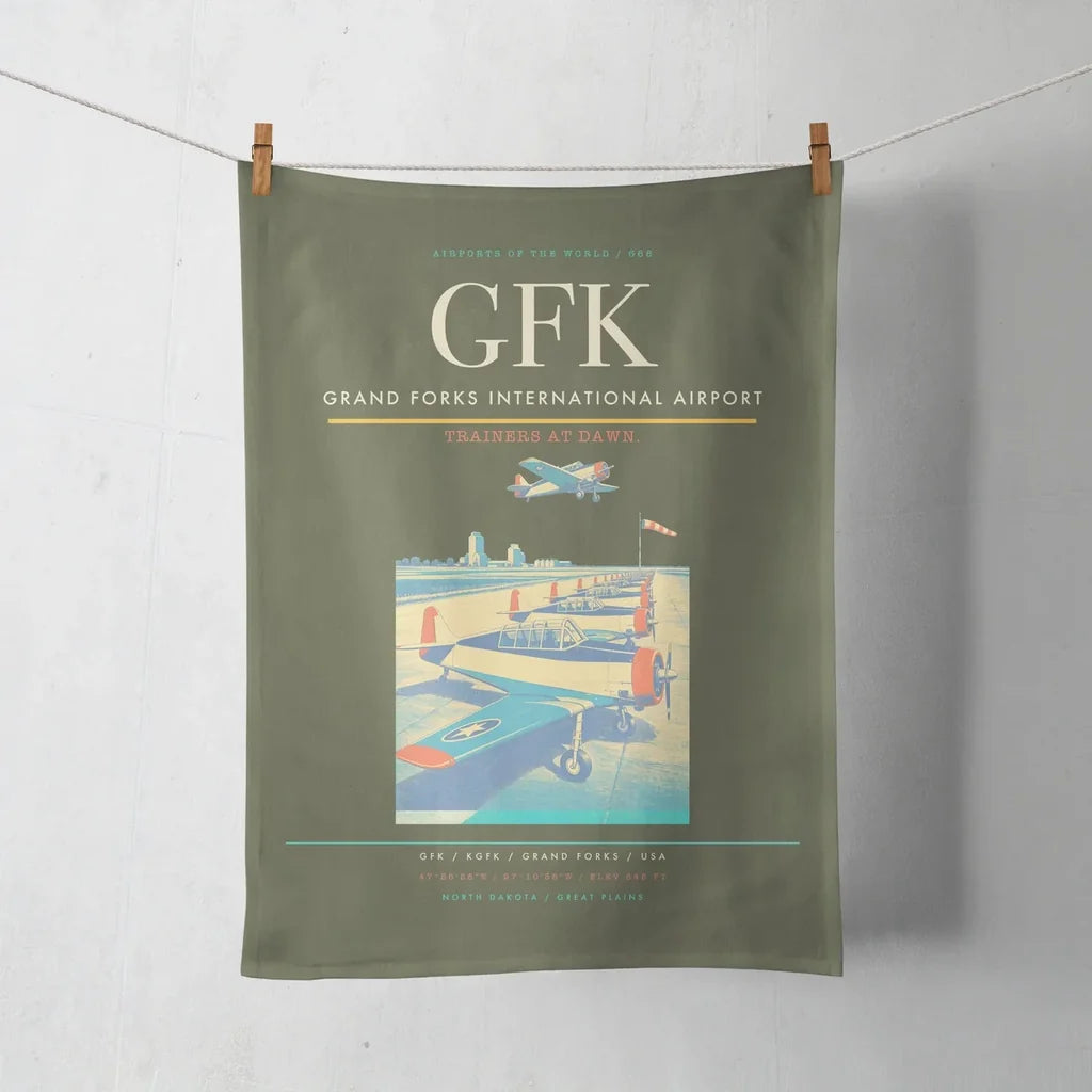 Grand Forks International Airport (GFK) design on green army towel