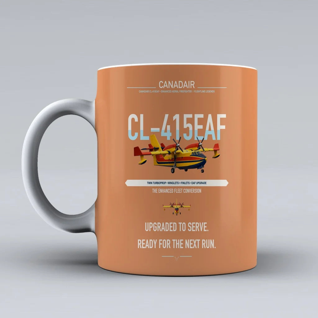 Canadair CL-415EAF design on orange ceramic mug, double-side print