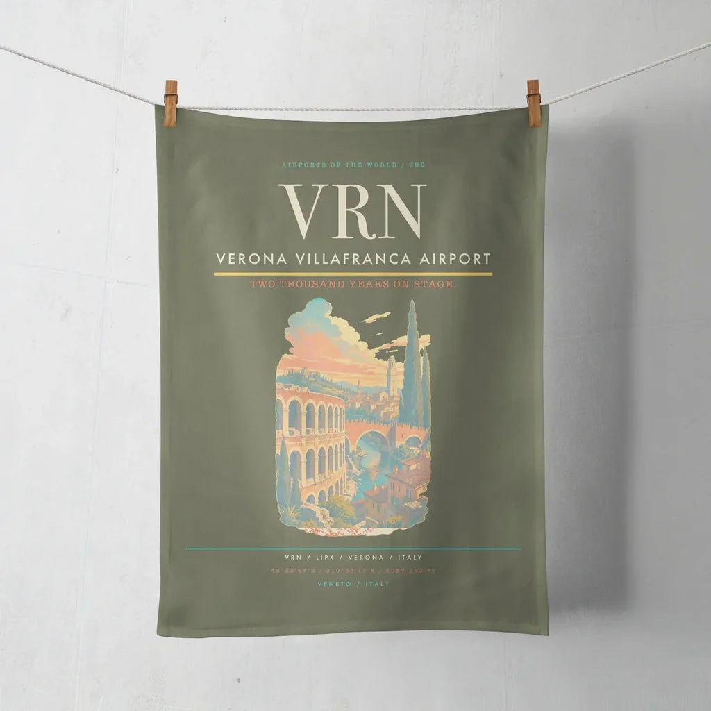 Verona Villafranca Airport (VRN) design on green army towel