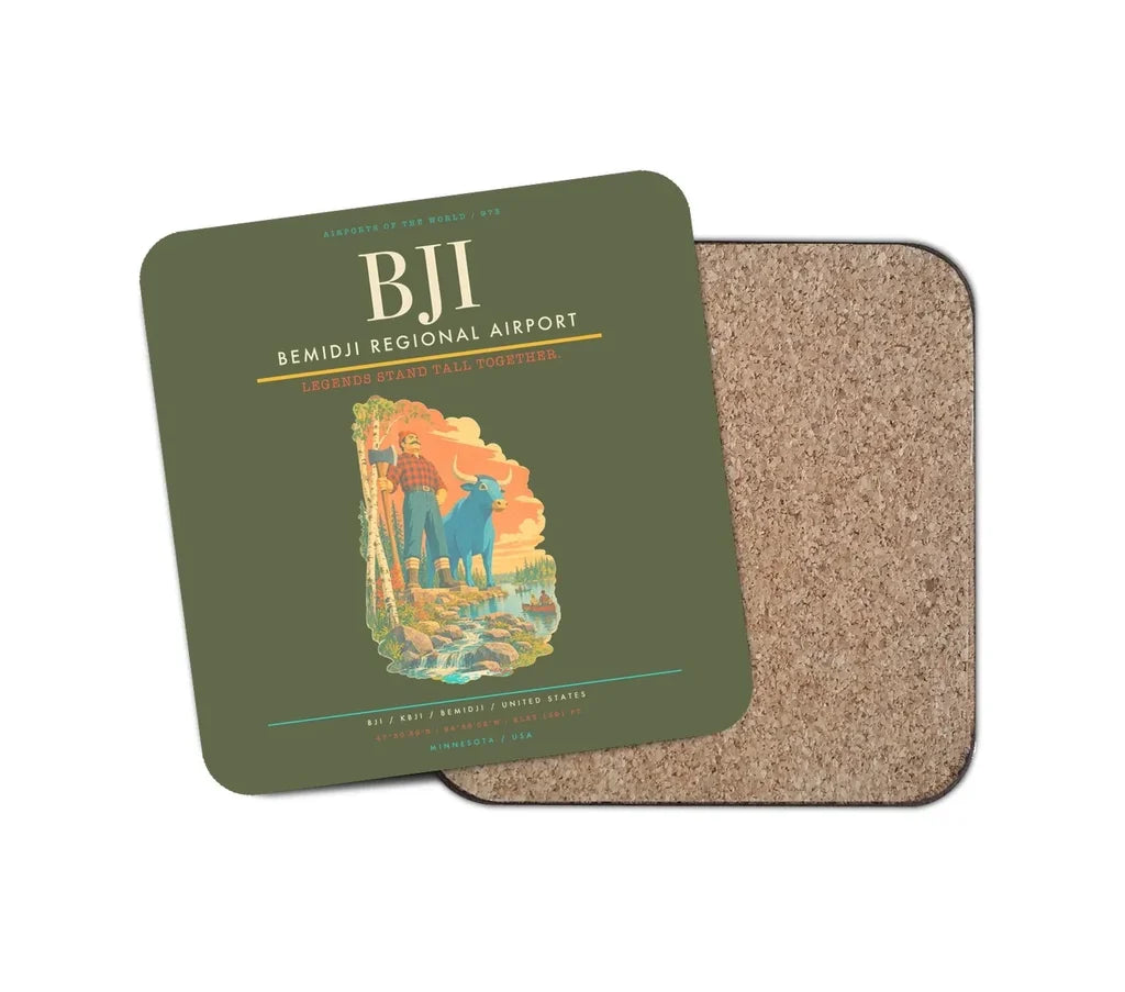 Bemidji Regional Airport (BJI) design on green army 1 piece coaster