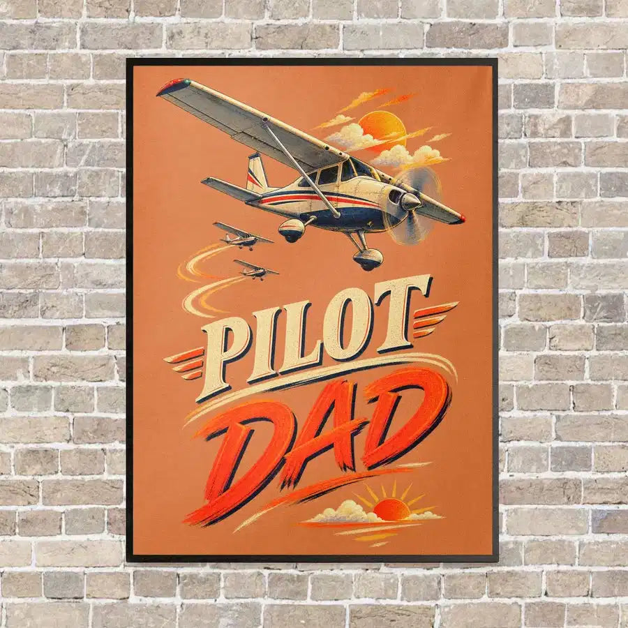 Pilot Dad vertical canvas print - framed - orange background
