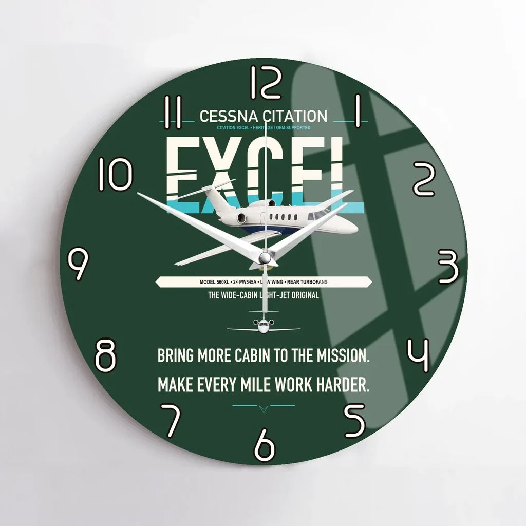 Cessna Citation Excel design on dark green no frame wall clock