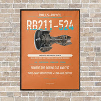 Thumbnail for RB211-524 vertical canvas print - framed - orange background