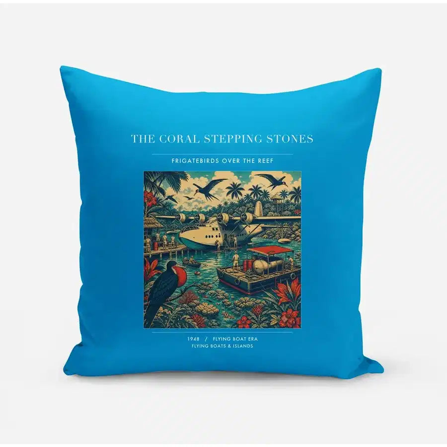 VINTAGE G4060 - The Coral Stepping Stones - Designed Pillows design on turquoise