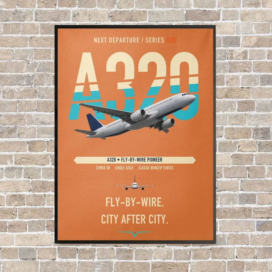 Airbus A320 vertical canvas print - framed - orange background