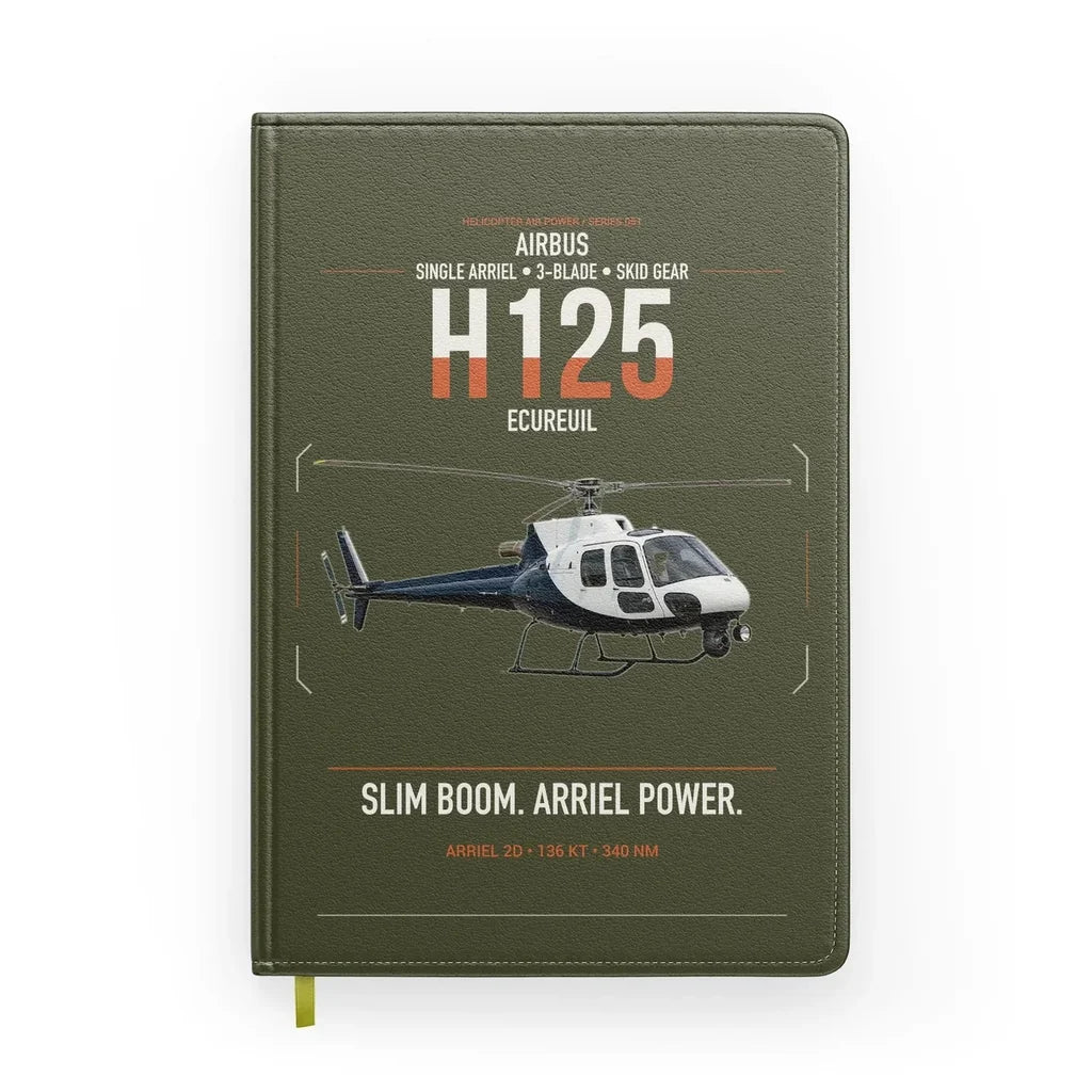 Airbus H125 design on green army notebook