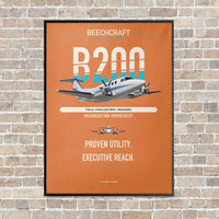 Thumbnail for Beechcraft King Air B200 vertical canvas print - framed - orange background