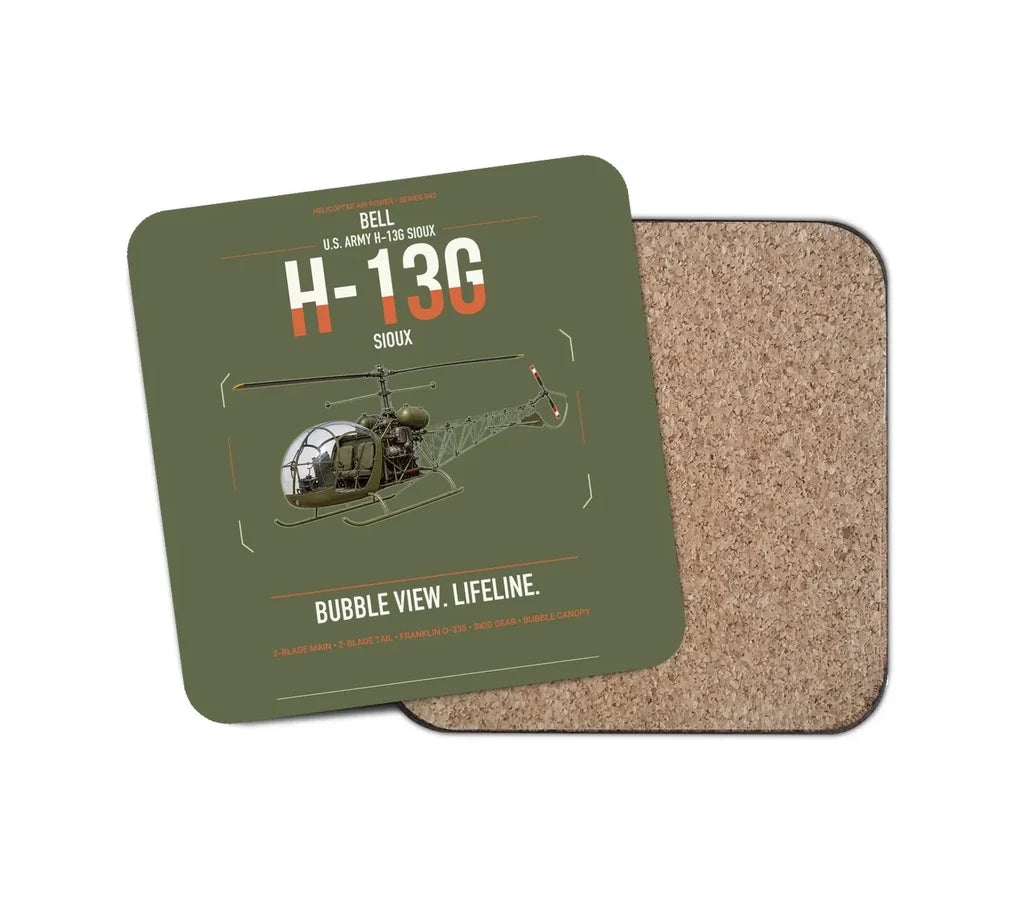 Bell H-13G Sioux design on green army 1 piece coaster