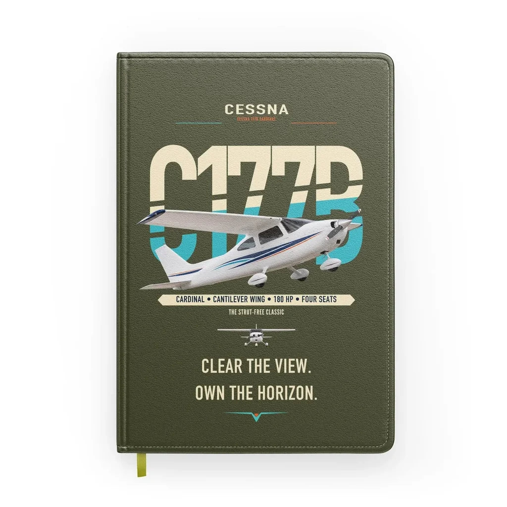 Cessna 177B Cardinal design on green army notebook