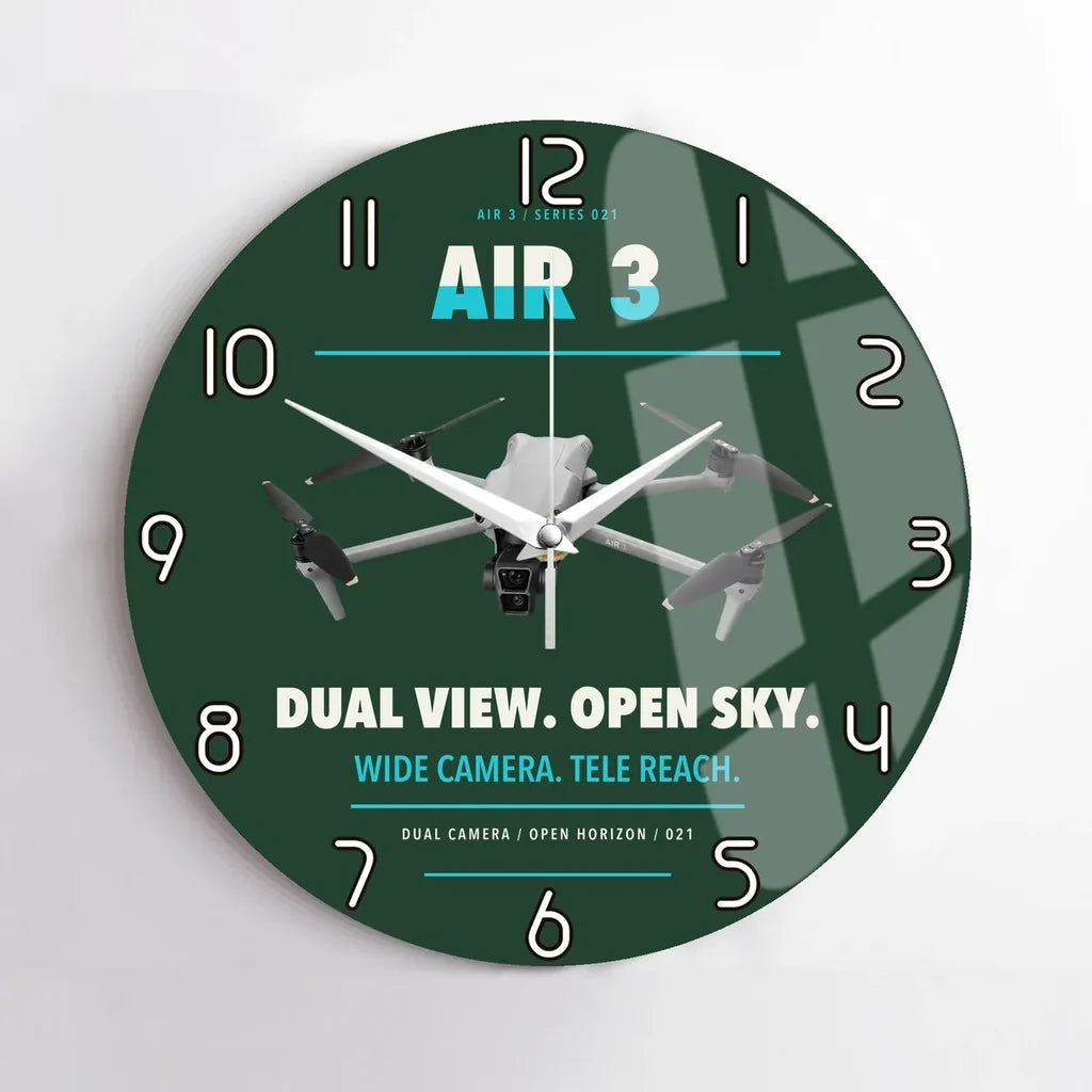 DJI Air 3 design on dark green no frame wall clock