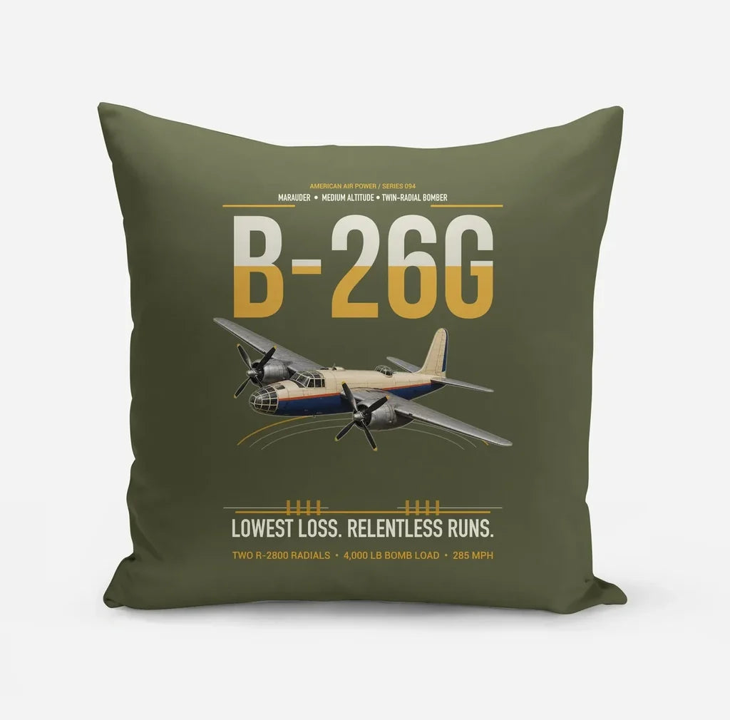 B-26G Marauder design on green army pillow