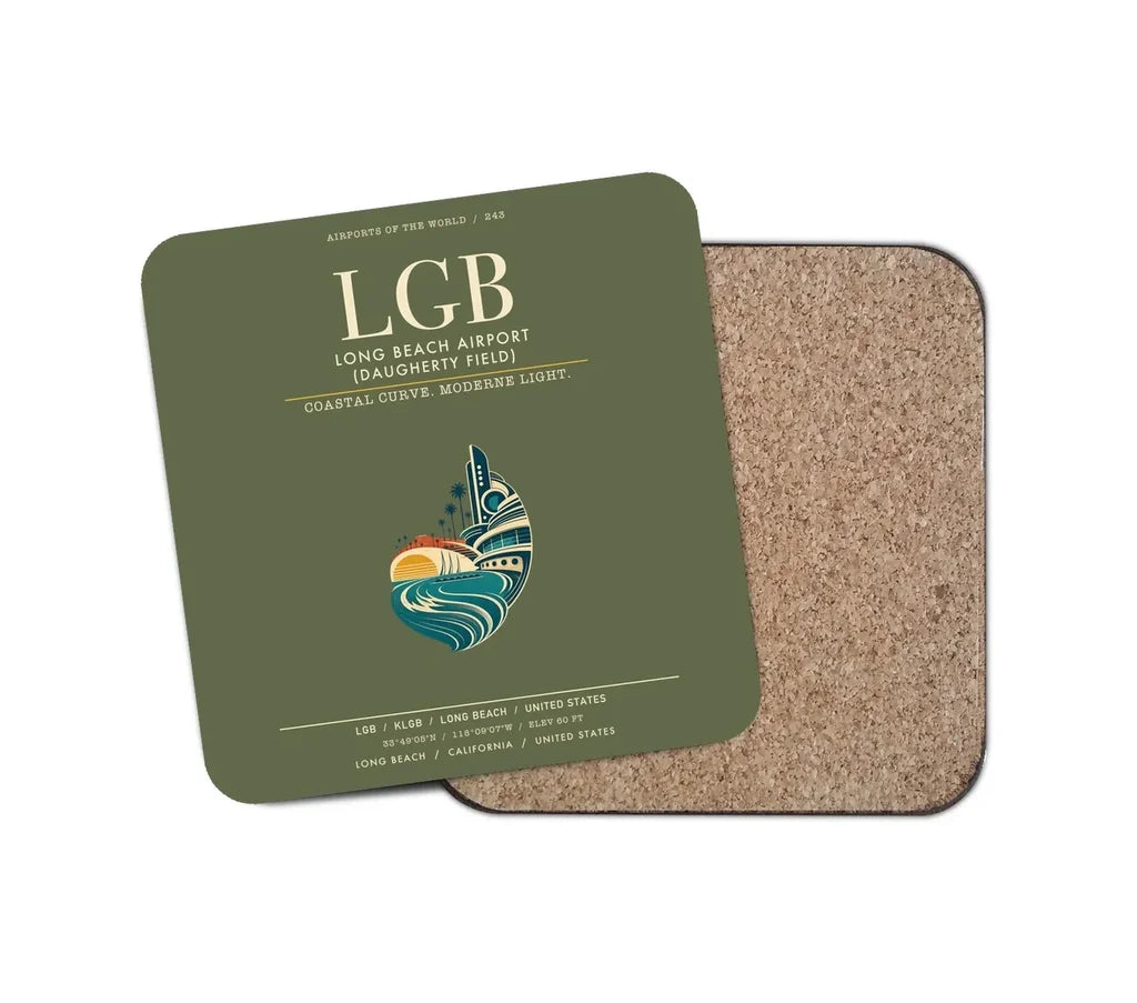 Long Beach Airport (Daugherty Field) (LGB) design on green army 1 piece coaster