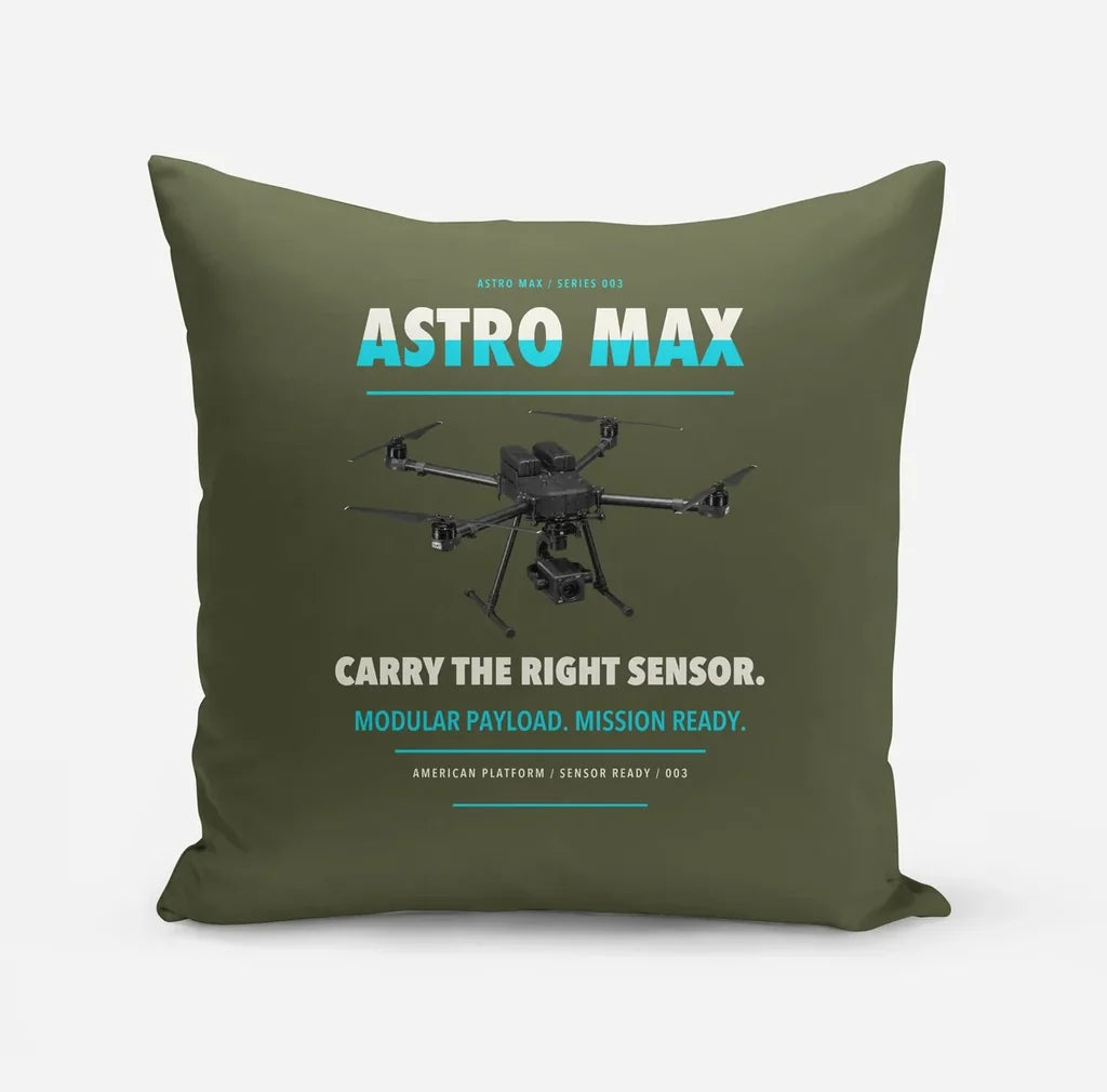 Freefly Astro Max design on green army pillow