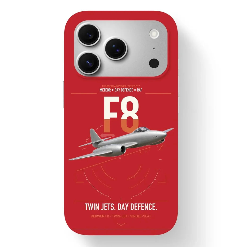 Gloster Meteor F8 design on red magsafe iphone case, for iPhone 17 Pro