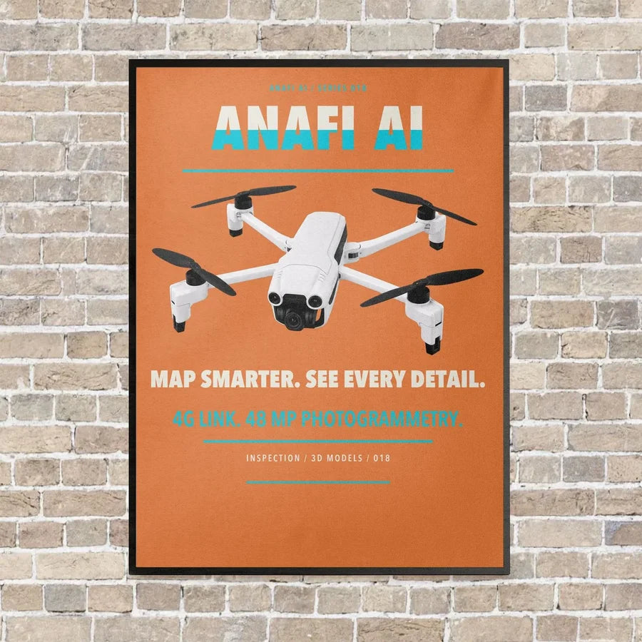 Parrot ANAFI Ai vertical canvas print - framed - orange background