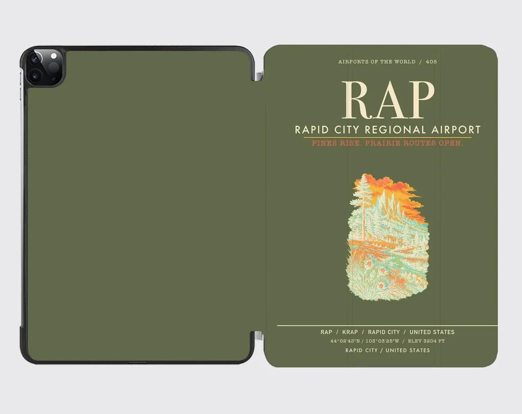 Rapid City Regional Airport (RAP) design on green army ipad tablet case