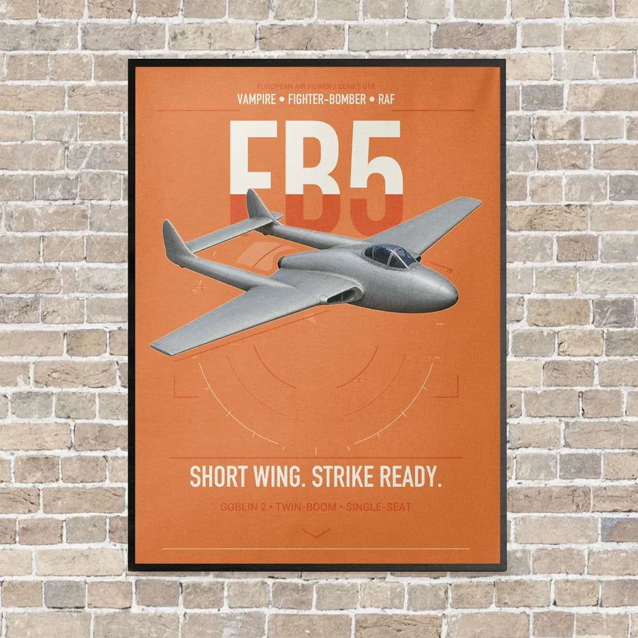 de Havilland Vampire FB5 vertical canvas print - framed - orange background