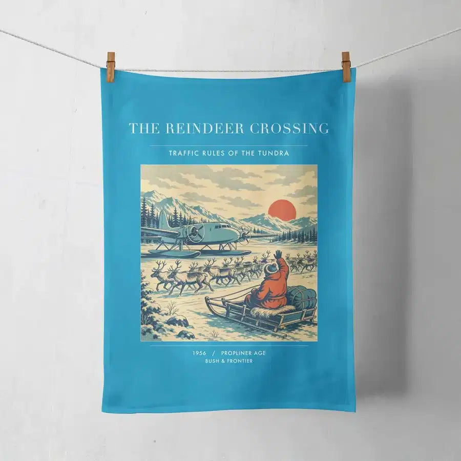 VINTAGE G4350 - The Reindeer Crossing - Designed Towels design on turquoise