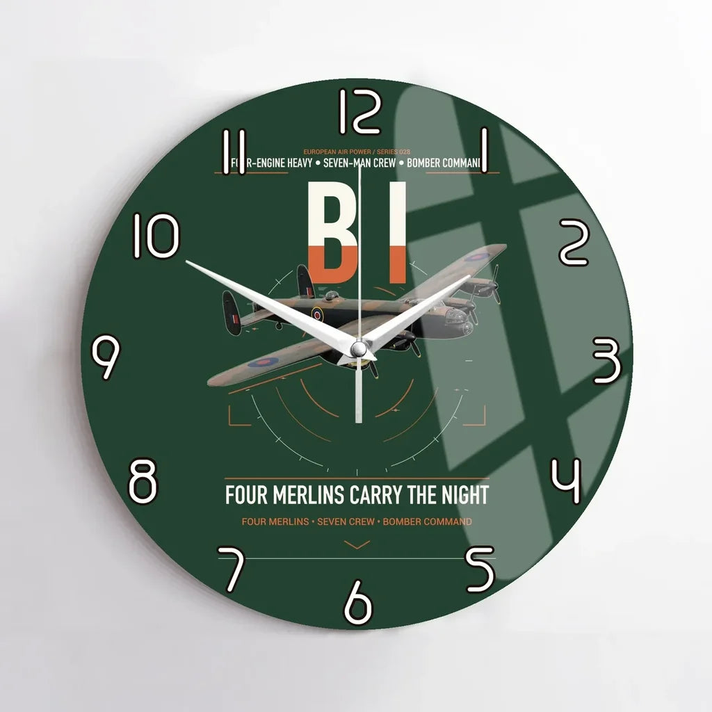 Avro Lancaster B I design on dark green no frame wall clock